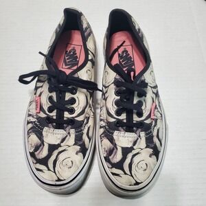 Vans Authentic Digi Roses Black White Floral Lace Up Skate Shoes M 6.5 W 8